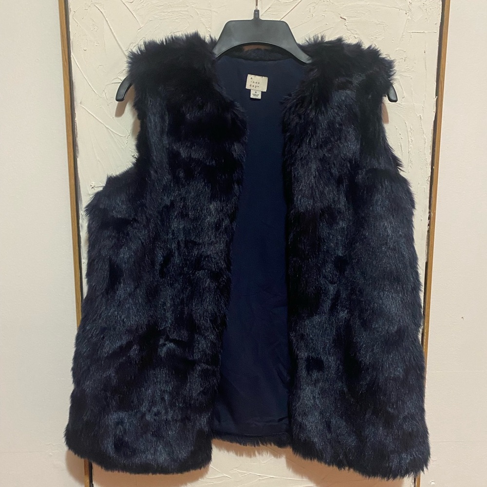 Navy Blue Faux Fur Vest